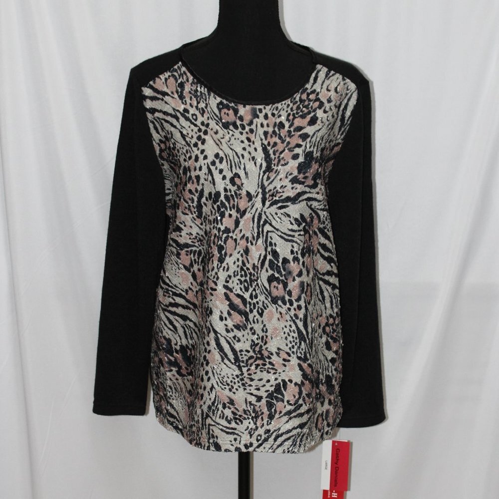 Cathy Daniels Rose Petal Color Leopard Print Top
